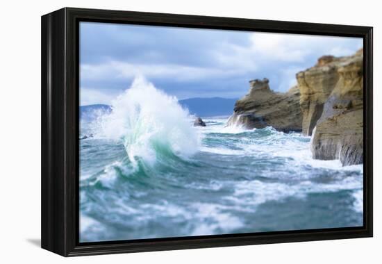 Waves Crashing Along Cape Kiwanda. Pacific City, OR-Justin Bailie-Framed Premier Image Canvas