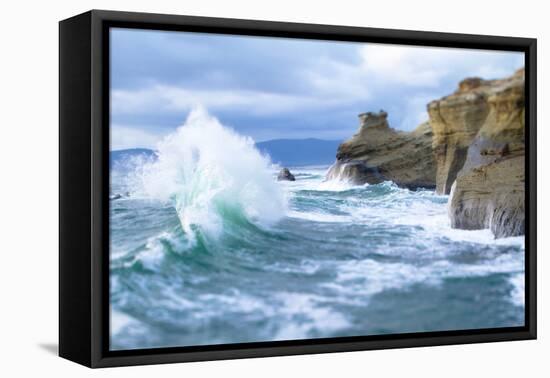 Waves Crashing Along Cape Kiwanda. Pacific City, OR-Justin Bailie-Framed Premier Image Canvas