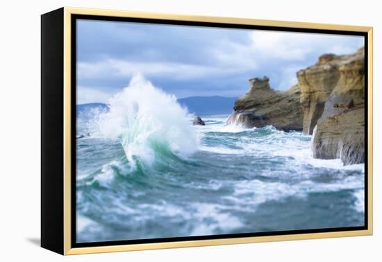 Waves Crashing Along Cape Kiwanda. Pacific City, OR-Justin Bailie-Framed Premier Image Canvas