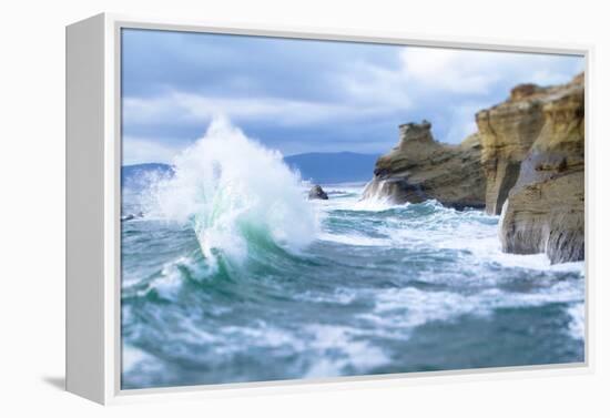 Waves Crashing Along Cape Kiwanda. Pacific City, OR-Justin Bailie-Framed Premier Image Canvas