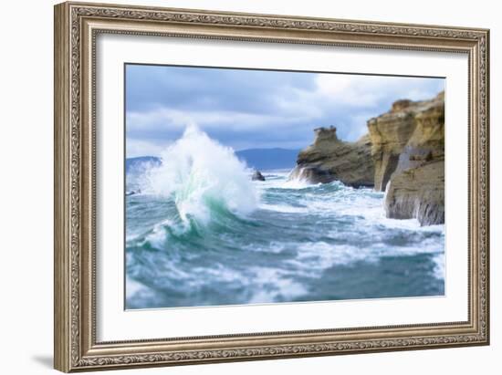 Waves Crashing Along Cape Kiwanda. Pacific City, OR-Justin Bailie-Framed Photographic Print