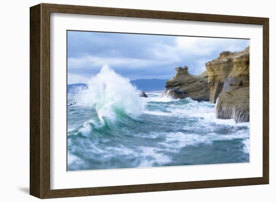 Waves Crashing Along Cape Kiwanda. Pacific City, OR-Justin Bailie-Framed Photographic Print