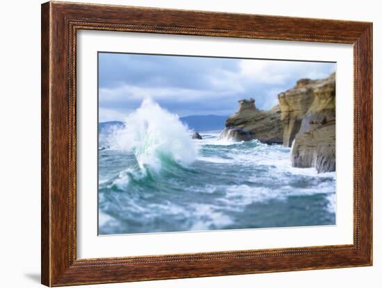 Waves Crashing Along Cape Kiwanda. Pacific City, OR-Justin Bailie-Framed Photographic Print