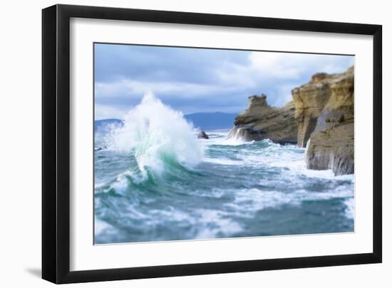 Waves Crashing Along Cape Kiwanda. Pacific City, OR-Justin Bailie-Framed Photographic Print