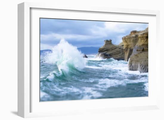 Waves Crashing Along Cape Kiwanda. Pacific City, OR-Justin Bailie-Framed Photographic Print