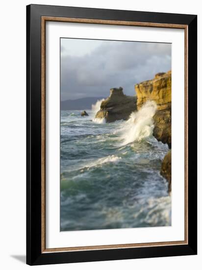 Waves Crashing Along Cape Kiwanda. Pacific City, OR-Justin Bailie-Framed Photographic Print