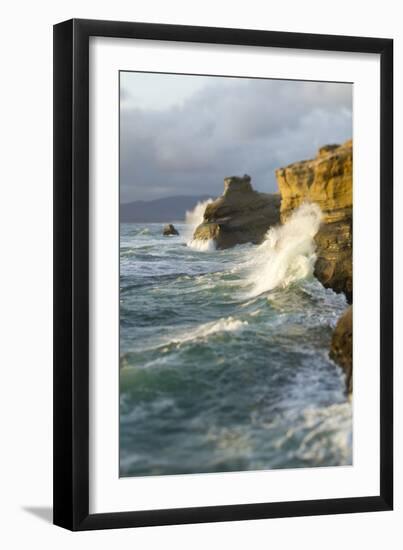 Waves Crashing Along Cape Kiwanda. Pacific City, OR-Justin Bailie-Framed Photographic Print