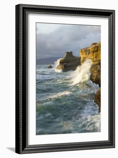 Waves Crashing Along Cape Kiwanda. Pacific City, OR-Justin Bailie-Framed Photographic Print