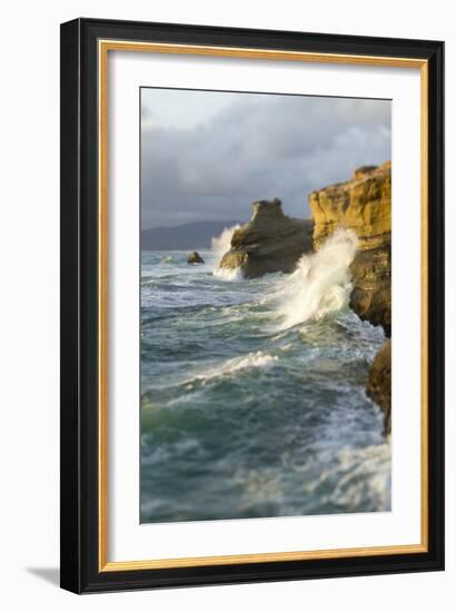 Waves Crashing Along Cape Kiwanda. Pacific City, OR-Justin Bailie-Framed Photographic Print