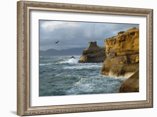 Waves Crashing Along Cape Kiwanda. Pacific City, OR-Justin Bailie-Framed Photographic Print