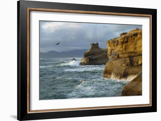 Waves Crashing Along Cape Kiwanda. Pacific City, OR-Justin Bailie-Framed Photographic Print