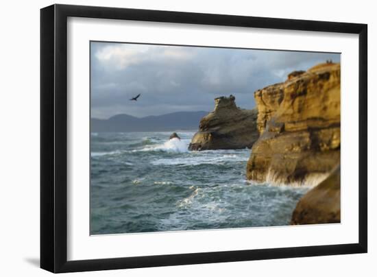 Waves Crashing Along Cape Kiwanda. Pacific City, OR-Justin Bailie-Framed Photographic Print