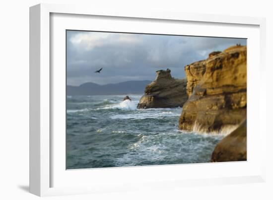 Waves Crashing Along Cape Kiwanda. Pacific City, OR-Justin Bailie-Framed Photographic Print