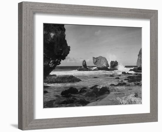 Waves Crashing on Prominent Rock Formations That Dot Coastline of the Caribbian Sea, West Indies-Eliot Elisofon-Framed Photographic Print