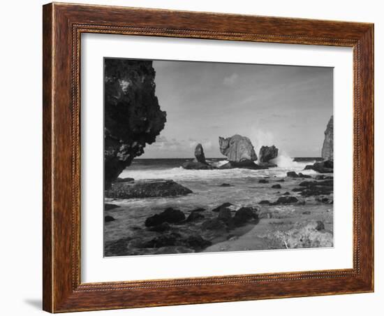 Waves Crashing on Prominent Rock Formations That Dot Coastline of the Caribbian Sea, West Indies-Eliot Elisofon-Framed Photographic Print