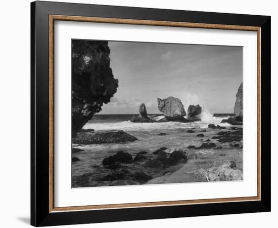 Waves Crashing on Prominent Rock Formations That Dot Coastline of the Caribbian Sea, West Indies-Eliot Elisofon-Framed Photographic Print