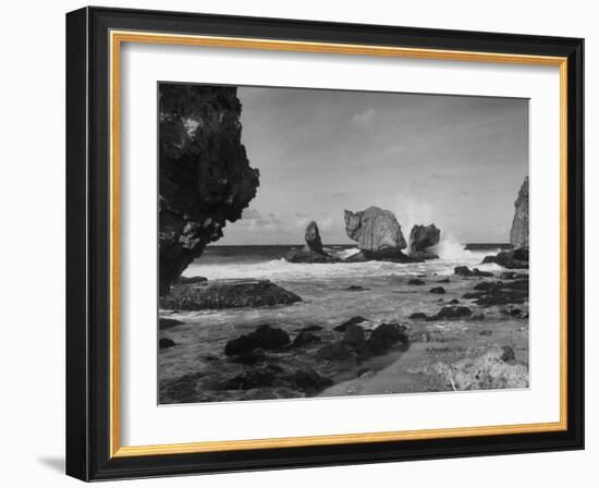 Waves Crashing on Prominent Rock Formations That Dot Coastline of the Caribbian Sea, West Indies-Eliot Elisofon-Framed Photographic Print