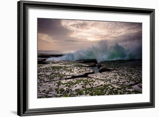 Waves Crashing on to a Rock Shelf-A Periam Photography-Framed Photographic Print