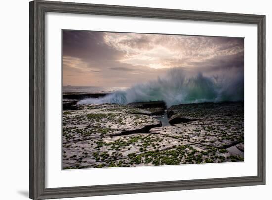 Waves Crashing on to a Rock Shelf-A Periam Photography-Framed Photographic Print