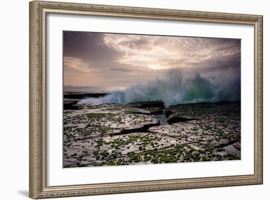 Waves Crashing on to a Rock Shelf-A Periam Photography-Framed Photographic Print