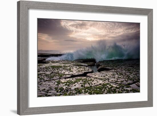 Waves Crashing on to a Rock Shelf-A Periam Photography-Framed Photographic Print