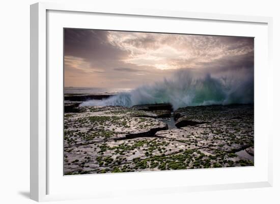 Waves Crashing on to a Rock Shelf-A Periam Photography-Framed Photographic Print