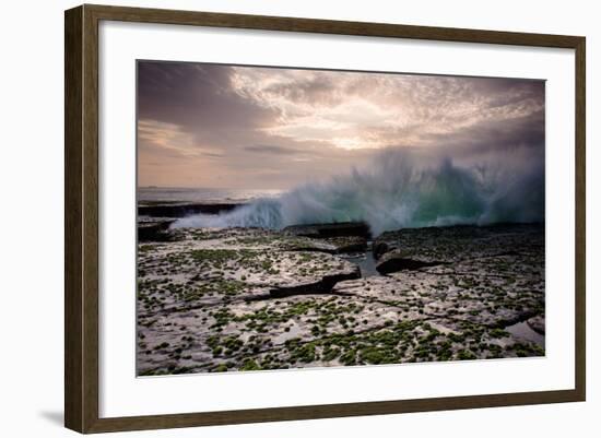 Waves Crashing on to a Rock Shelf-A Periam Photography-Framed Photographic Print