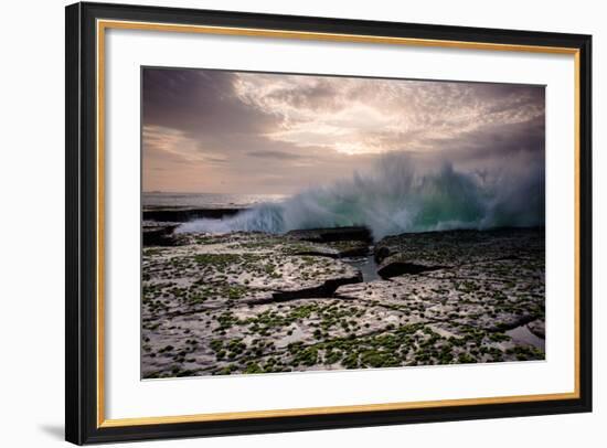 Waves Crashing on to a Rock Shelf-A Periam Photography-Framed Photographic Print