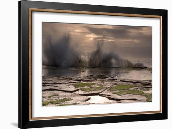 Waves Crashing on to a Rock Shelf-A Periam Photography-Framed Photographic Print