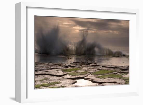 Waves Crashing on to a Rock Shelf-A Periam Photography-Framed Photographic Print