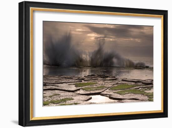 Waves Crashing on to a Rock Shelf-A Periam Photography-Framed Photographic Print