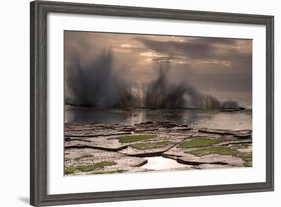 Waves Crashing on to a Rock Shelf-A Periam Photography-Framed Photographic Print