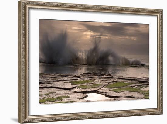 Waves Crashing on to a Rock Shelf-A Periam Photography-Framed Photographic Print