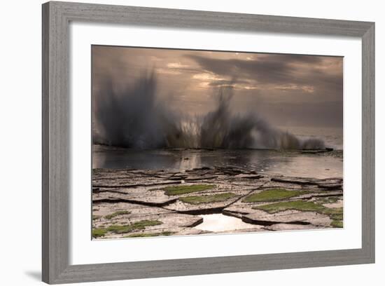 Waves Crashing on to a Rock Shelf-A Periam Photography-Framed Photographic Print