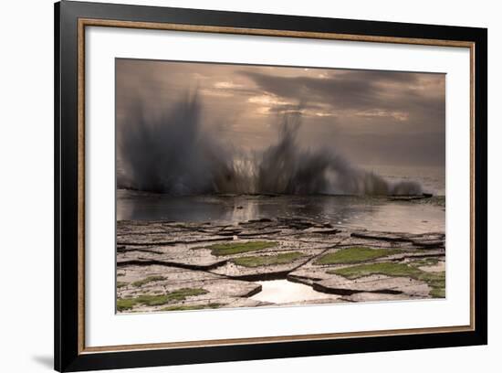 Waves Crashing on to a Rock Shelf-A Periam Photography-Framed Photographic Print