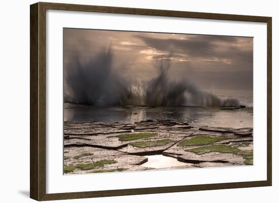 Waves Crashing on to a Rock Shelf-A Periam Photography-Framed Photographic Print