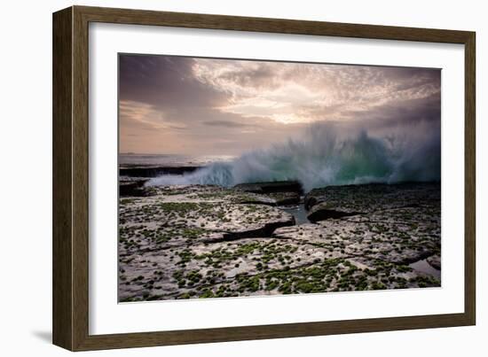 Waves Crashing on to a Rock Shelf-A Periam Photography-Framed Photographic Print