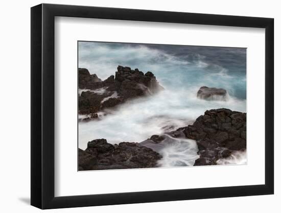 Waves crashing over lava rocks on shoreline of Espanola Island, Galapagos Islands, Ecuador.-Adam Jones-Framed Photographic Print