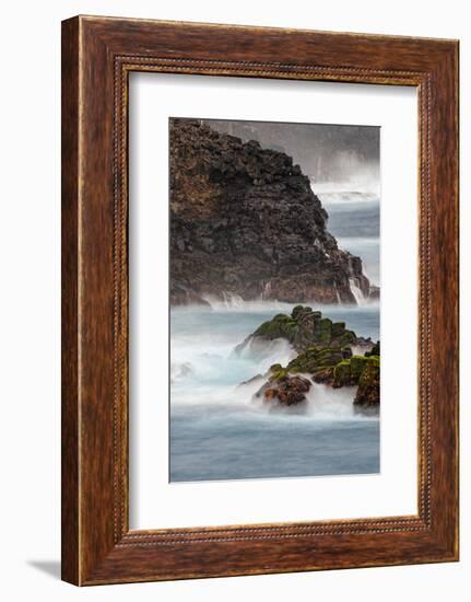 Waves crashing over lava rocks on shoreline of Espanola Island, Galapagos Islands, Ecuador.-Adam Jones-Framed Photographic Print