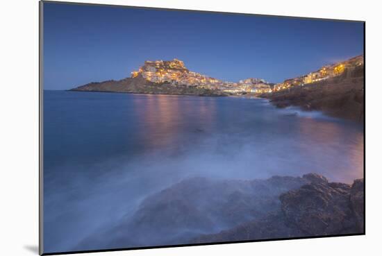 Waves frame the village perched on promontory at dusk, Castelsardo, Gulf of Asinara, Italy-Roberto Moiola-Mounted Photographic Print