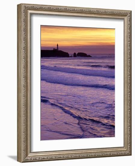 Waves near Yaquina Head Lighthouse at Sunset, Newport, Oregon Coast, USA-Janis Miglavs-Framed Photographic Print