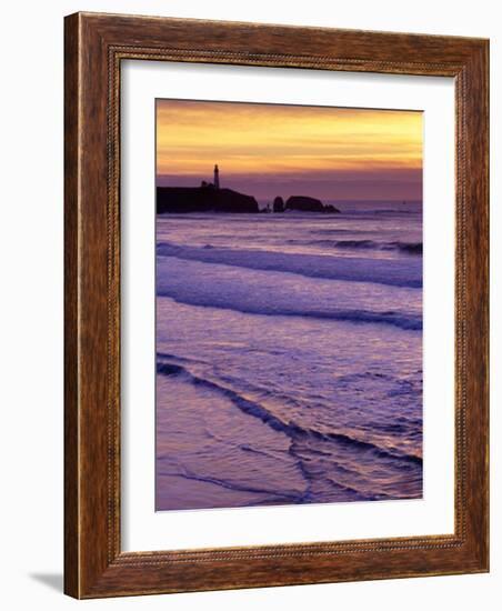Waves near Yaquina Head Lighthouse at Sunset, Newport, Oregon Coast, USA-Janis Miglavs-Framed Photographic Print
