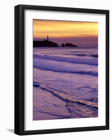 Waves near Yaquina Head Lighthouse at Sunset, Newport, Oregon Coast, USA-Janis Miglavs-Framed Photographic Print