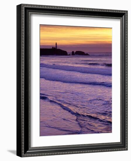 Waves near Yaquina Head Lighthouse at Sunset, Newport, Oregon Coast, USA-Janis Miglavs-Framed Photographic Print