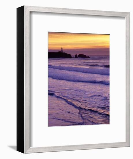 Waves near Yaquina Head Lighthouse at Sunset, Newport, Oregon Coast, USA-Janis Miglavs-Framed Photographic Print