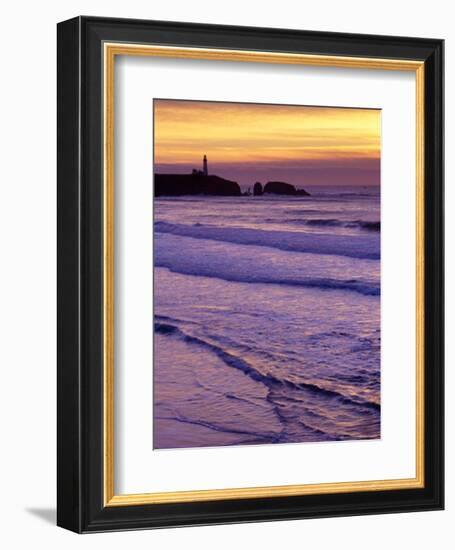 Waves near Yaquina Head Lighthouse at Sunset, Newport, Oregon Coast, USA-Janis Miglavs-Framed Photographic Print