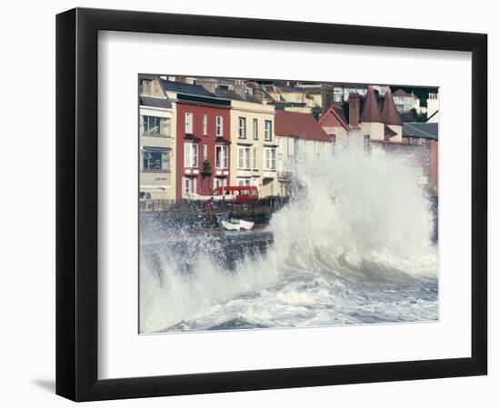 Waves Pounding Sea Wall and Rail Track in Storm, Dawlish, Devon, England, United Kingdom-Ian Griffiths-Framed Photographic Print