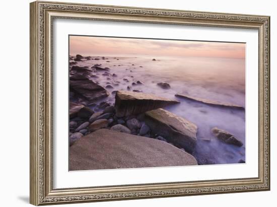 Waves Wash over the Rocks at Rye Harbor SP in Rye, New Hampshire-Jerry & Marcy Monkman-Framed Photographic Print