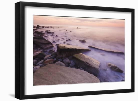 Waves Wash over the Rocks at Rye Harbor SP in Rye, New Hampshire-Jerry & Marcy Monkman-Framed Photographic Print