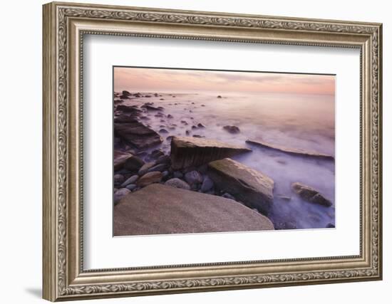 Waves Wash over the Rocks at Rye Harbor SP in Rye, New Hampshire-Jerry & Marcy Monkman-Framed Photographic Print